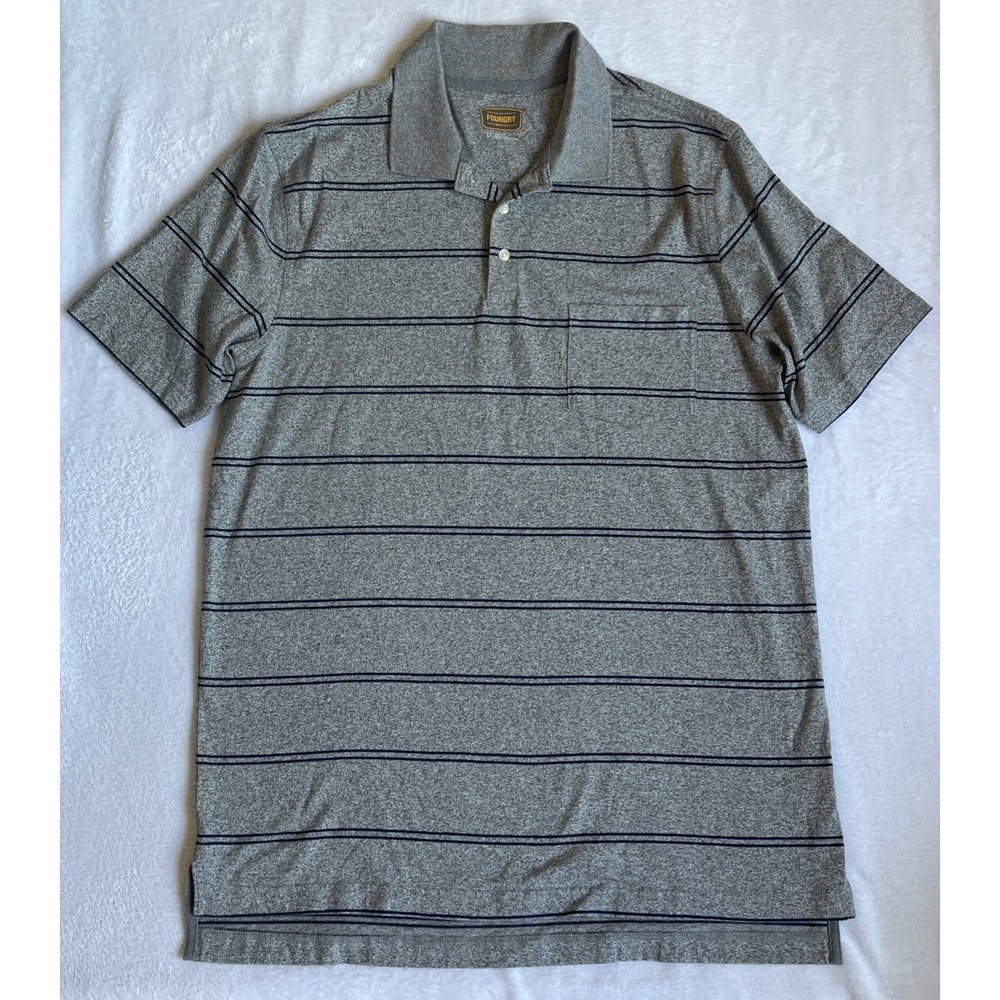 Foundry Men's Polo Striped Size Large Tall‎ LT Grey Blue